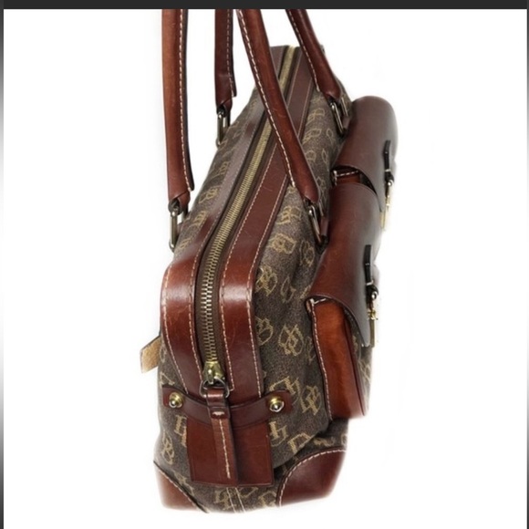 Dooney & Bourke Denim & Leather Brown Vintage Signature Monogram Anniversary Bag - Picture 5 of 11